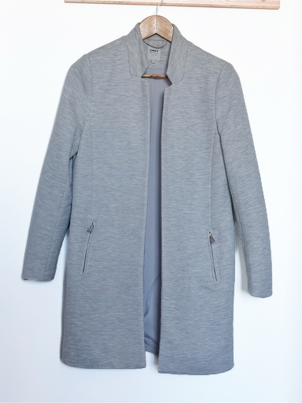 ONLY Soho Linea Grey Chevron Knit Zip Pocket Coatigan - Size Medium